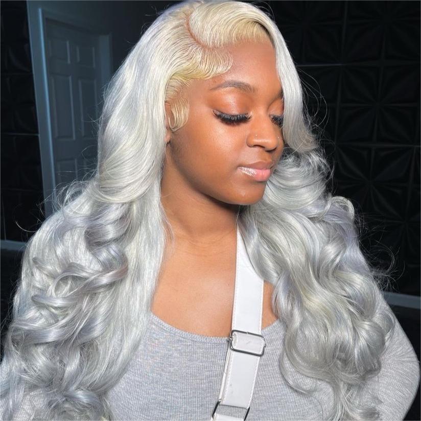 Hair Silver Gray 13x4 Body Wave Wig Silver Color 100% Human Hair Wig