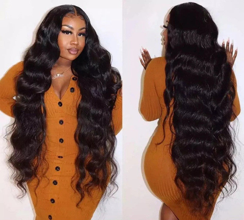 Lush Black Wavy Long Curly Wig with Long Bangs - High Temperature Resistant