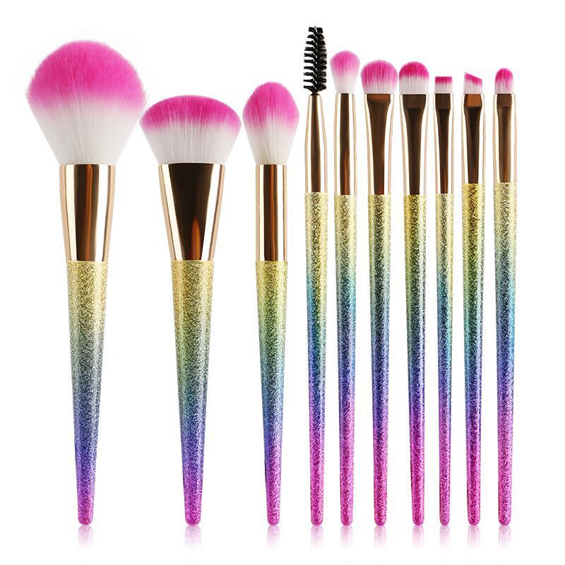 10-Piece 3D Pink Crystal Makeup Brush Set for Radiant Beauty