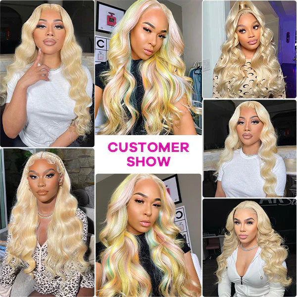 Hair #613 Blonde Body Wave 3 Bundles with 4x4 Transparent Lace Closure