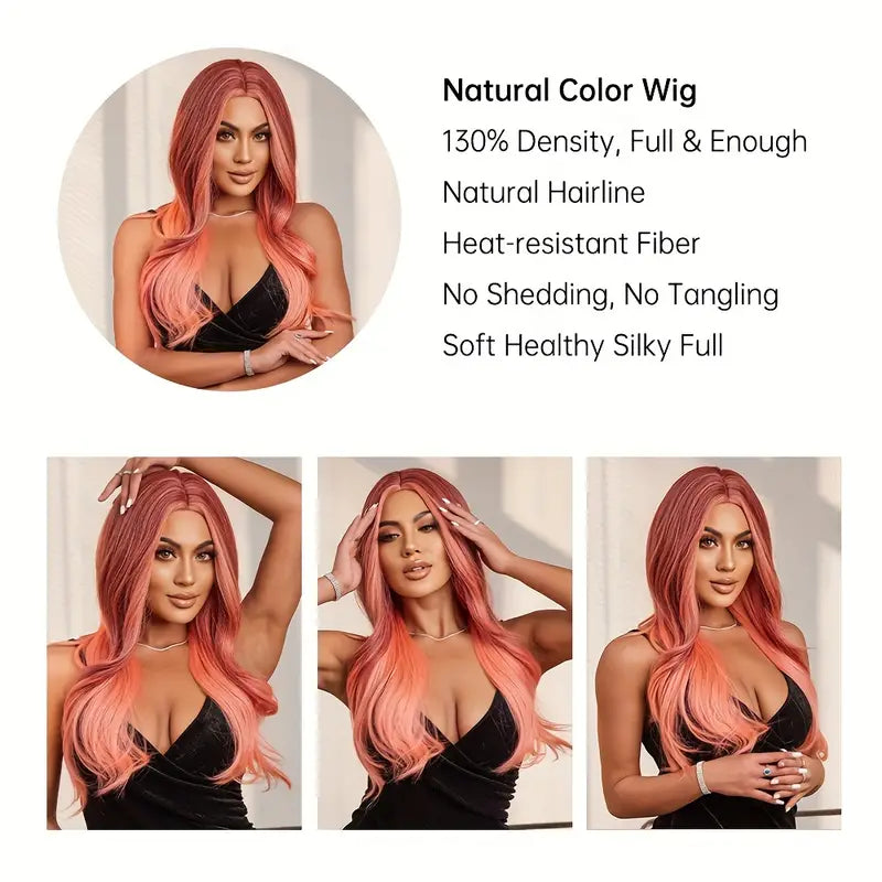 Hannah Wig – 26" Ginger Orange & Pink Butterfly Cut Synthetic Fiber Wig, Perfect for Daily Wear, Parties & Cosplay