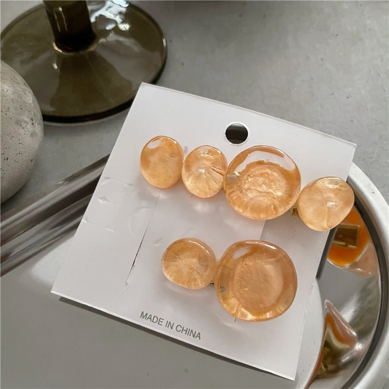 Elegant Planet-Inspired Artificial Crystal Hair Clips – Set of 2 in Sea Blue, Pink, Gray, White & Orange