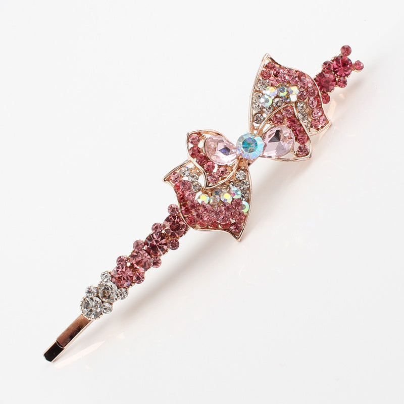 Elegant Korean Style Bow Hairpin – Diamond-Encrusted Floral Design