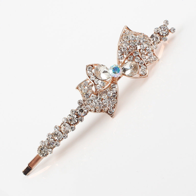 Elegant Korean Style Bow Hairpin – Diamond-Encrusted Floral Design