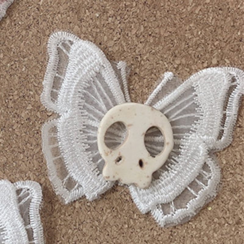 Distressed Butterfly Skull Hairpin – Stylish Black & White Cloth Hair Clip