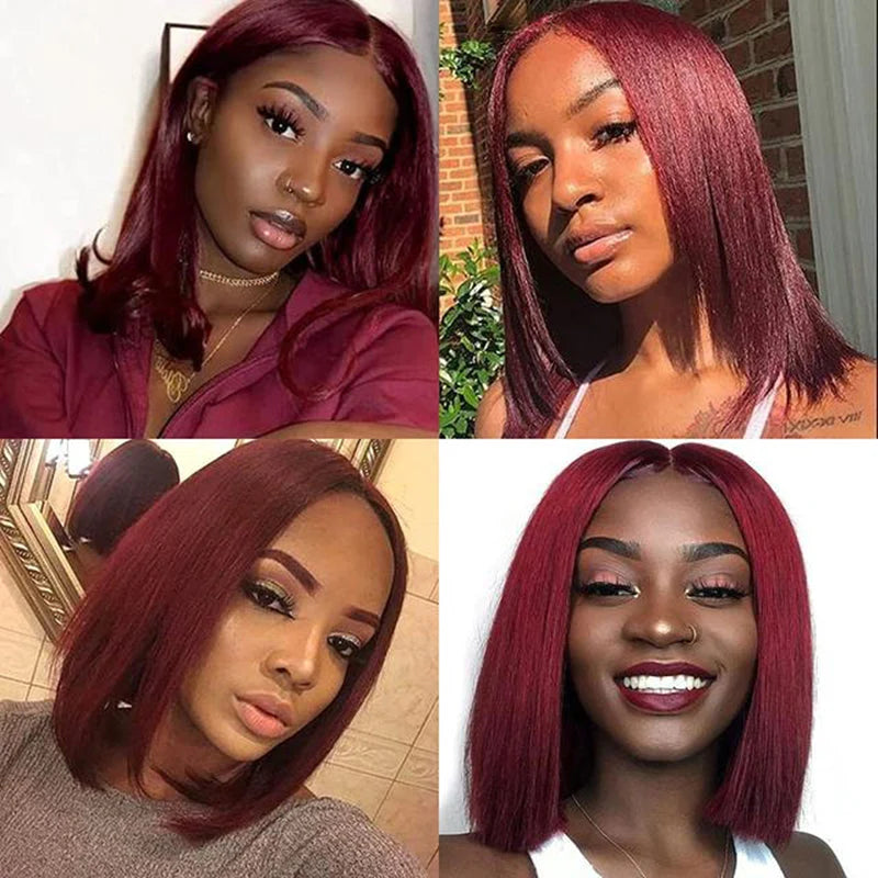 Hair 13x6 Lace Front Wig 99J Bob Wig Burgundy Bob Wig