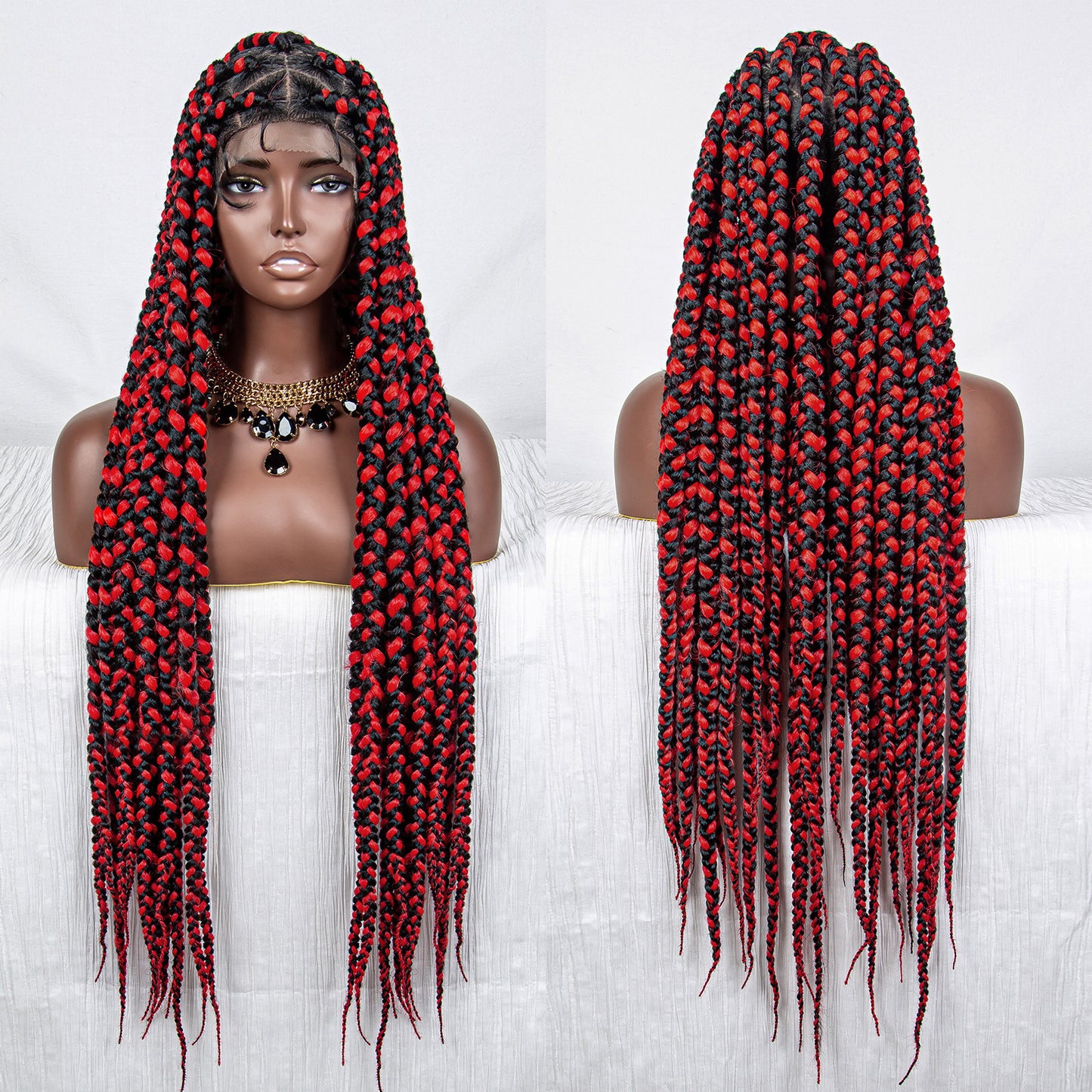 Full Lace Braid Headgear Wig | All Hand Weaving | High-Temperature Silk | Even & Oblique Bangs | Available in 1B, 1B/Red