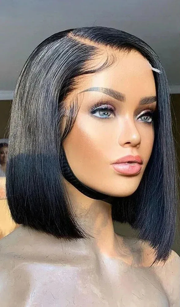 Straight Lace Front Wig – Transparent Swiss Lace, Short Length (4-16 Inch), Customizable for Darker Color Shades