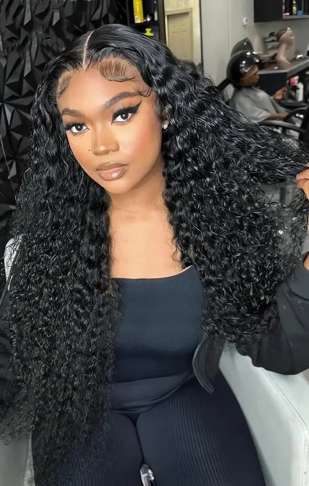 Luxury Deep Wave Lace Front Wig – 26+ Inch, HD Transparent Lace, Pre-Plucked, 180%-200% Density