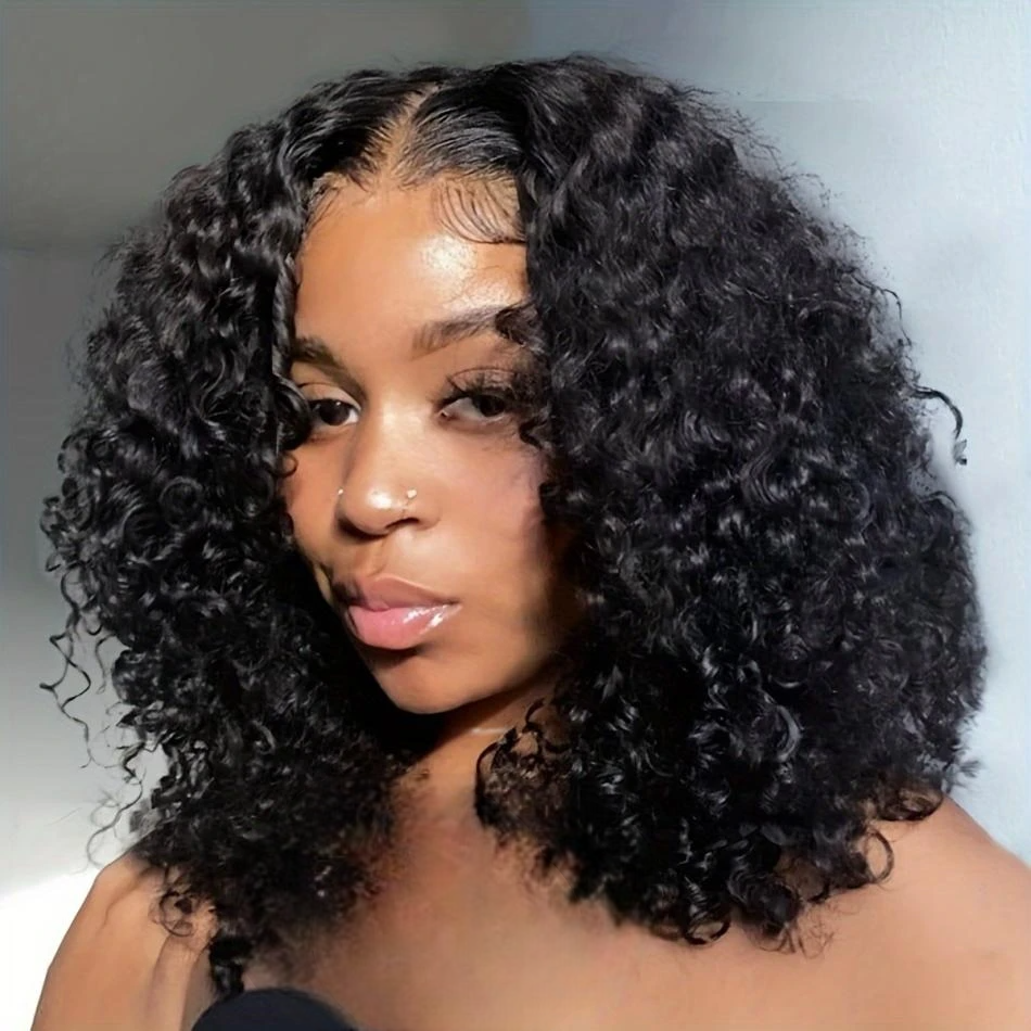 Short Curly Lace Front Wig – 100% Hair, Transparent Swiss Lace, Natural Look, 4-16 Inch