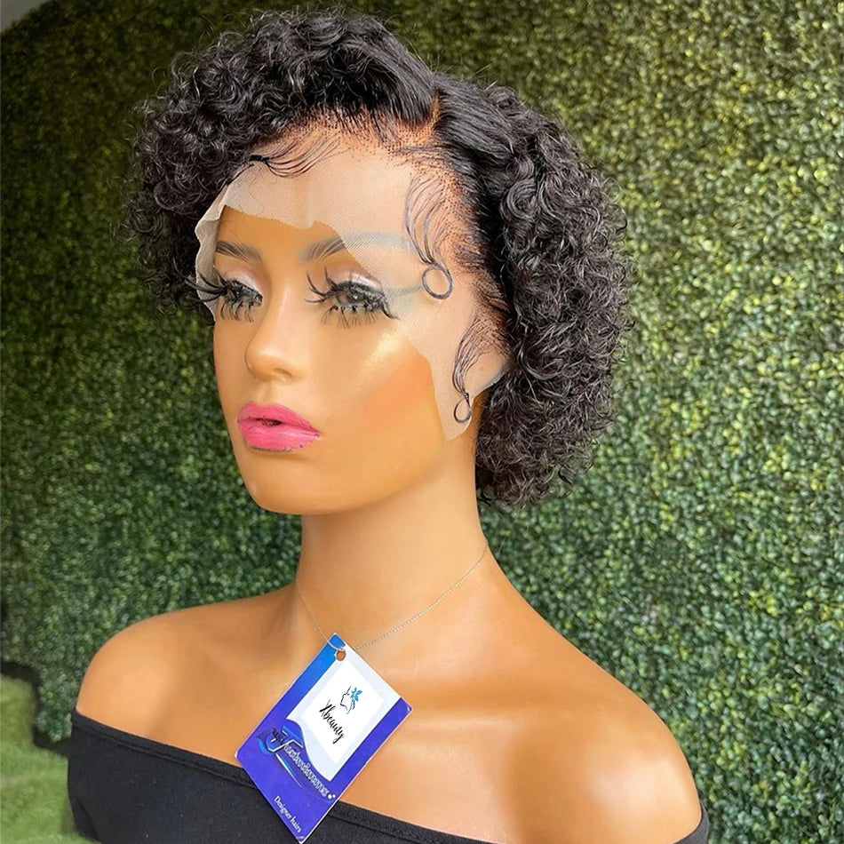 Pixie Curly Lace Frontal Wig – 100% Human Hair, Natural Look, No Chemicals