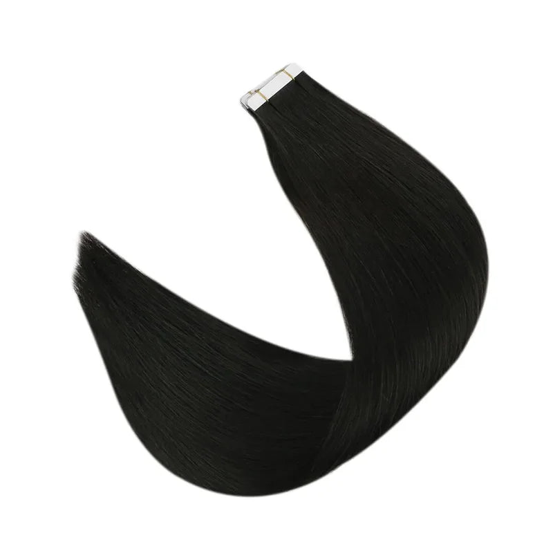 Natural Black Tape-In Human Hair Extensions | 100% Real Human Hair | Straight, Soft & Reusable
