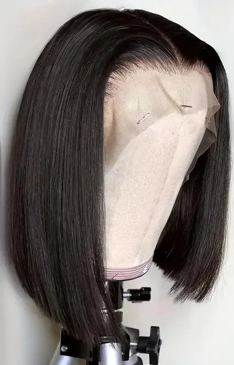 Premium Malaysian Straight Short Lace Wig – 100% Human Hair, Transparent French Lace
