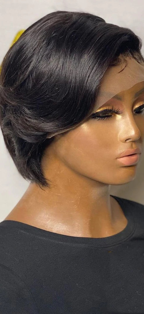 Short Straight Bob Pixie Wig – 100% Remy Human Hair, Transparent Lace, No Chemicals