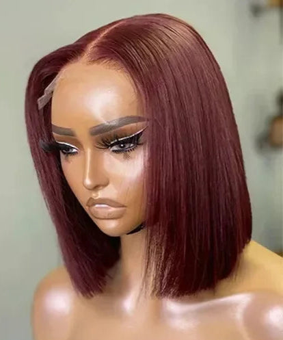 99J Burgundy Straight Bob Wig – 13x4 & 7x5 Glueless Lace Front Human Hair Wig, Pre-Plucked with Baby Hair, 180% Density