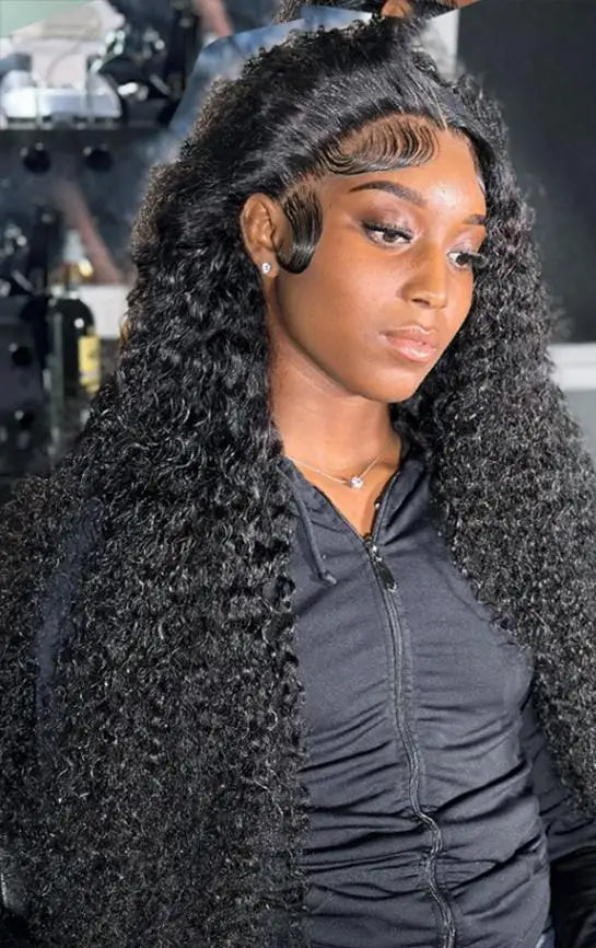 Luxury Deep Wave Lace Front Wig – 26+ Inch, HD Transparent Lace, Pre-Plucked, 180%-200% Density