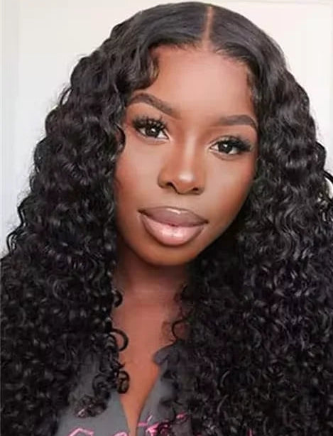 Deep Wave Lace Front Wig – Transparent Swiss Lace, Average Cap Size, Chemical-Free, Suitable for Darker Dye Colors