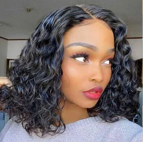 Short Deep Wave Lace Front Wig – Hair, Transparent Lace, 100% Human Hair