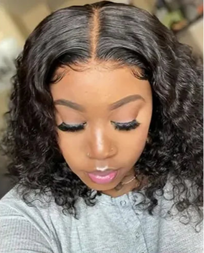 Short Deep Wave Lace Front Wig – 100% Human Hair, Transparent Lace, 4-16 Inch