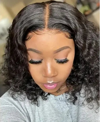 Short Deep Wave Lace Front Wig – Hair, Transparent Swiss Lace, Natural Volume