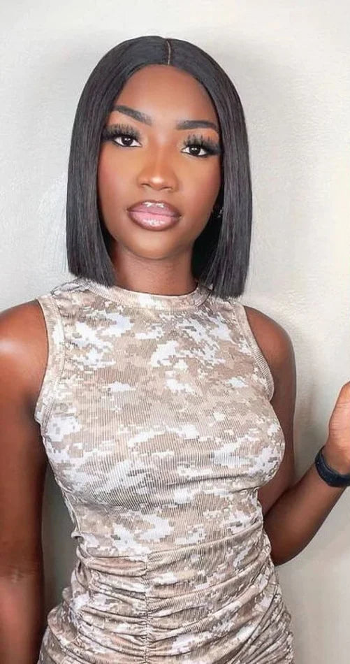 Short Straight Lace Wig – Light Brown Swiss Lace Frontal Wig