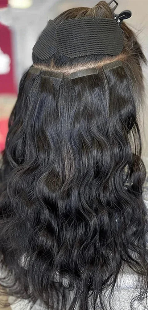 Natural Black Body Wave Tape-In Extensions - 100% Human Hair (16"-26") | Invisible, Durable & Reusable