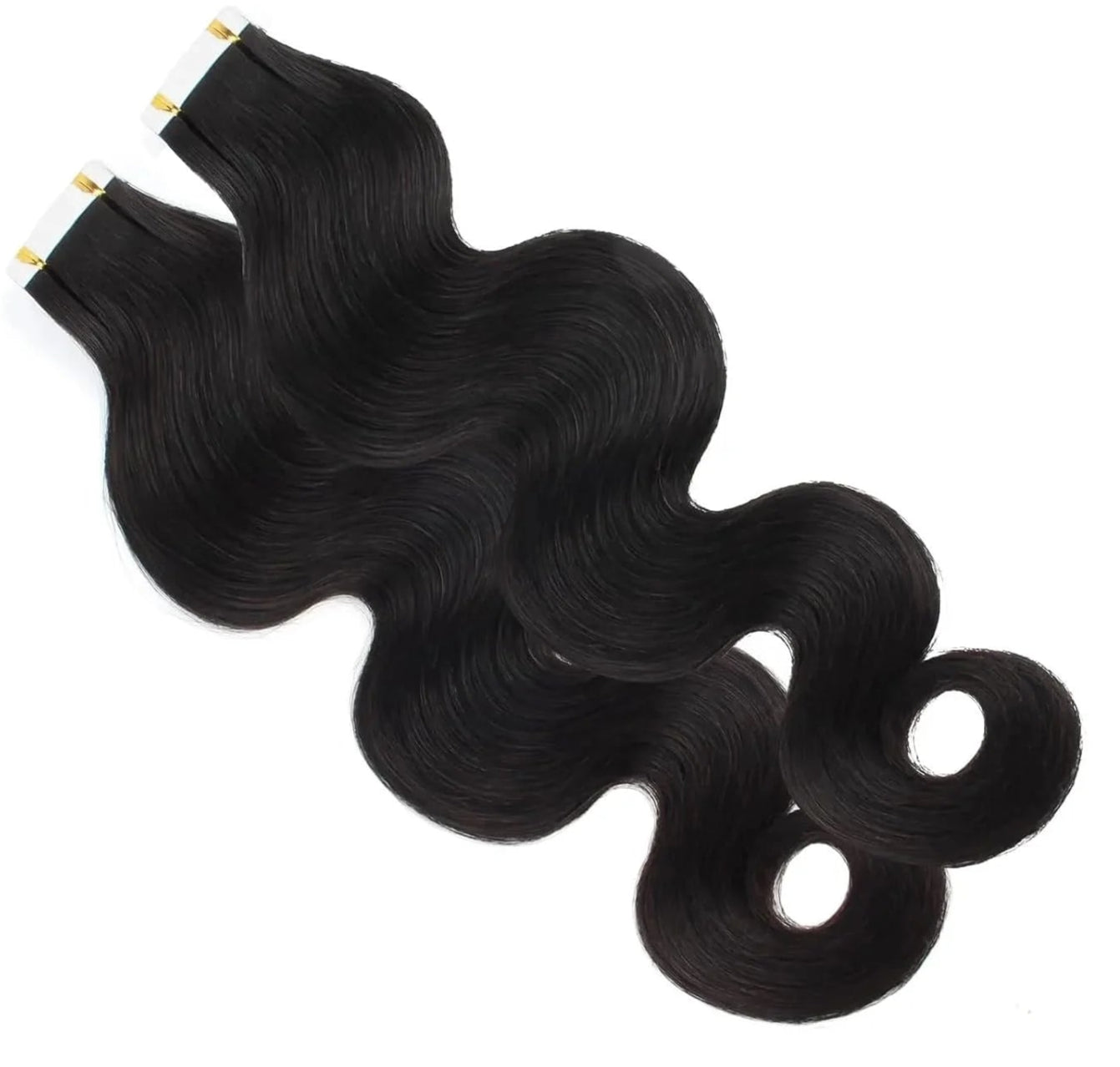 Natural Black Body Wave Tape-In Hair Extensions - 100% Human Hair (12"-24") | Invisible, Reusable & Long-Lasting