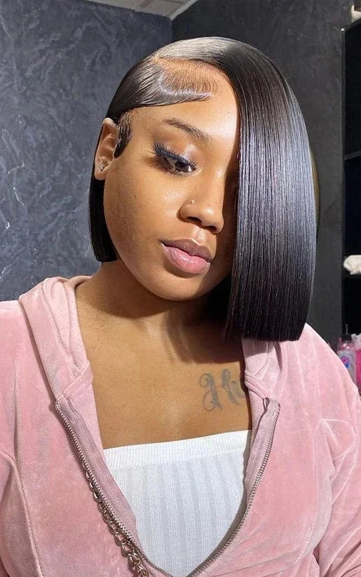 Short Straight Lace Front Wig – 100% Hair with Light Brown Swiss Lace