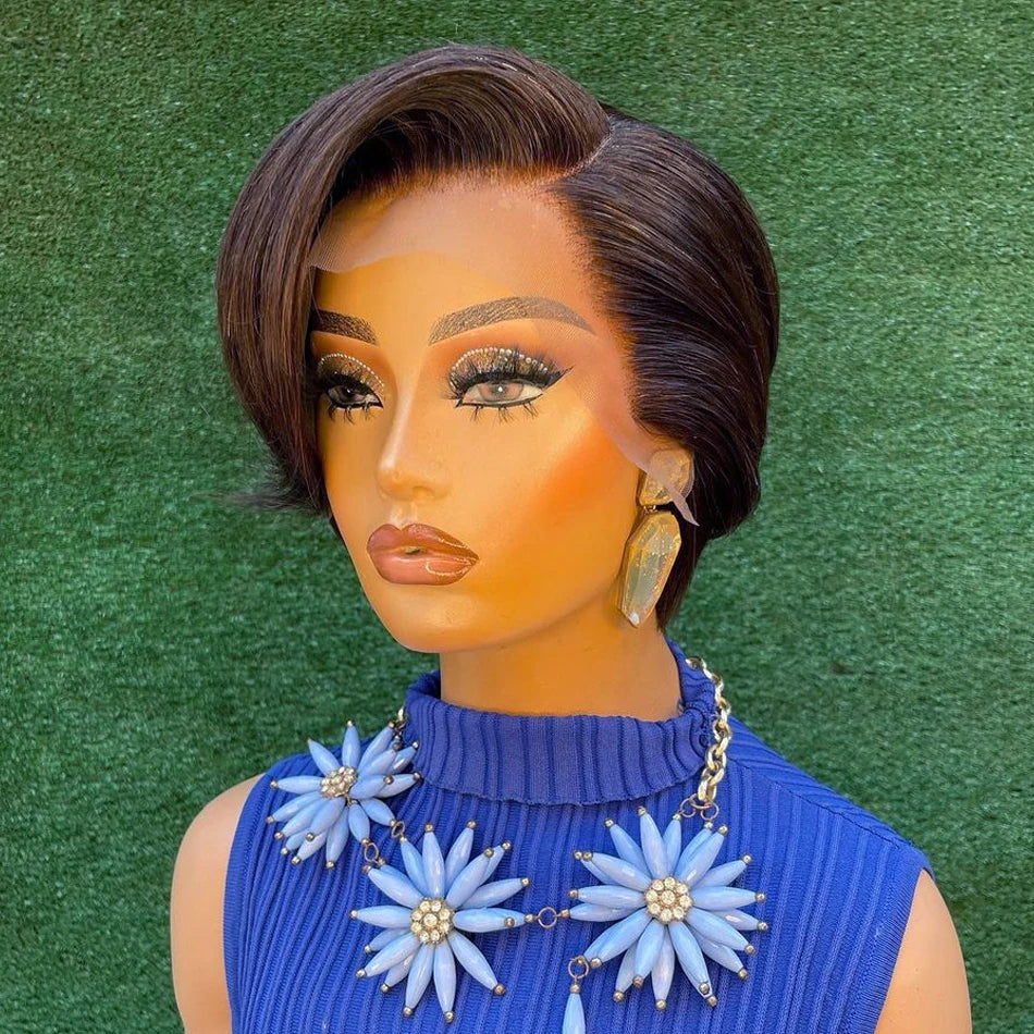 Short Straight Bob Pixie Wig – 100% Remy Human Hair, Transparent Lace, No Chemicals