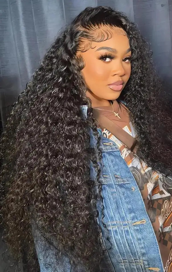 Luxury Deep Wave Lace Front Wig – 26+ Inch, HD Transparent Lace, Pre-Plucked, 180%-200% Density