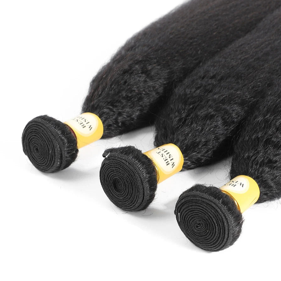 Kinky Straight Human Hair Bundles – 100% Natural Black, Permable, Machine Double Weft