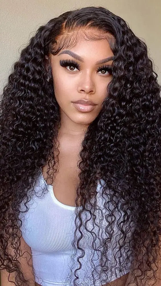 Curly Lace Front Wig – 13x4/13x6, Natural Off Black, Hair, Luxurious Full Volume