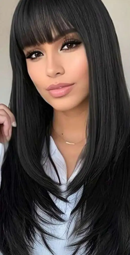 Long Straight Human Hair Wig – Swiss Lace, Transparent Lace, Customizable Length and Color