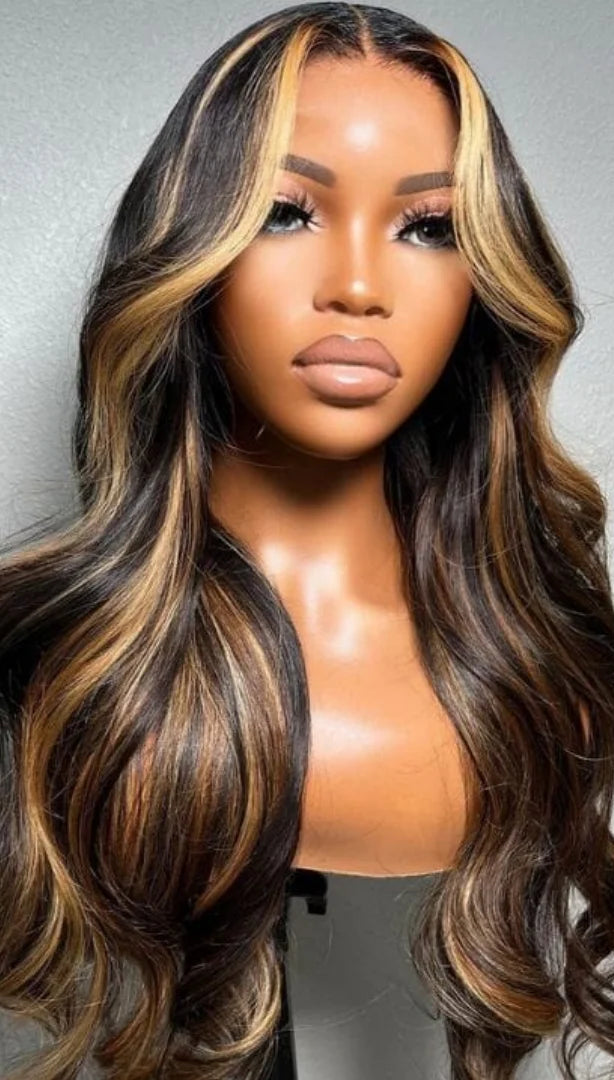 Long Wavy Synthetic Lace Wig for Black Women – Heat Resistant, Light Brown Lace, Premium Quality, Natural Black Hair Look
