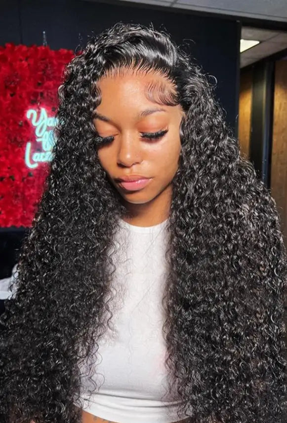 Luxury Deep Wave Lace Front Wig – 26+ Inch, HD Transparent Lace, Pre-Plucked, 180%-200% Density