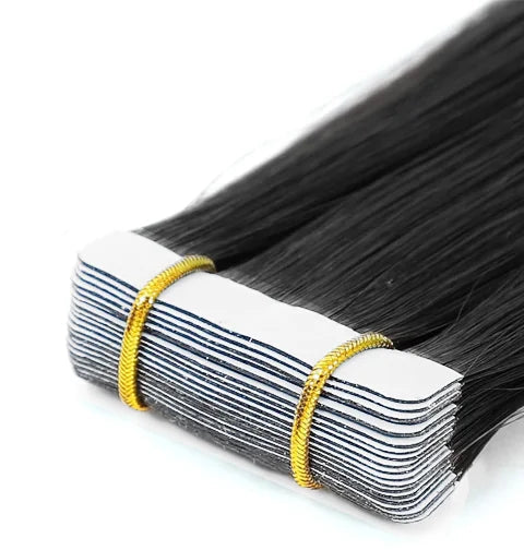Natural Black Tape-In Human Hair Extensions | 100% Real Human Hair | Straight, Soft & Reusable