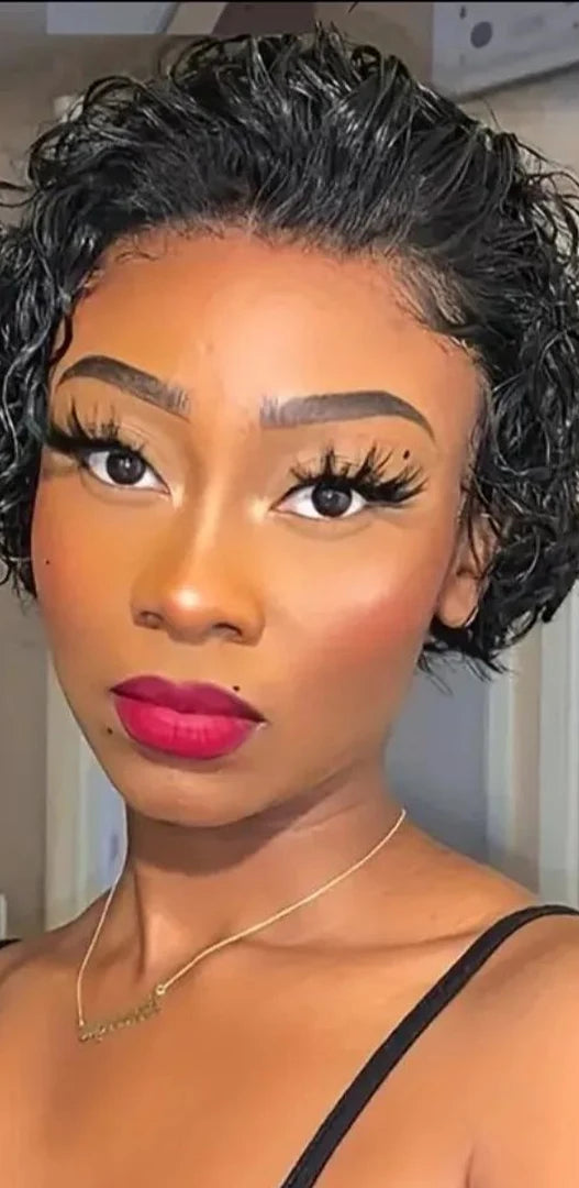 Pixie Curly Lace Front Wig – 100% Human Hair, Transparent Swiss Lace, Permable, Average Size