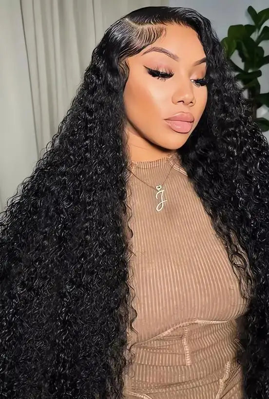 Luxury Deep Wave Lace Front Wig – 26+ Inch, HD Transparent Lace, Pre-Plucked, 180%-200% Density