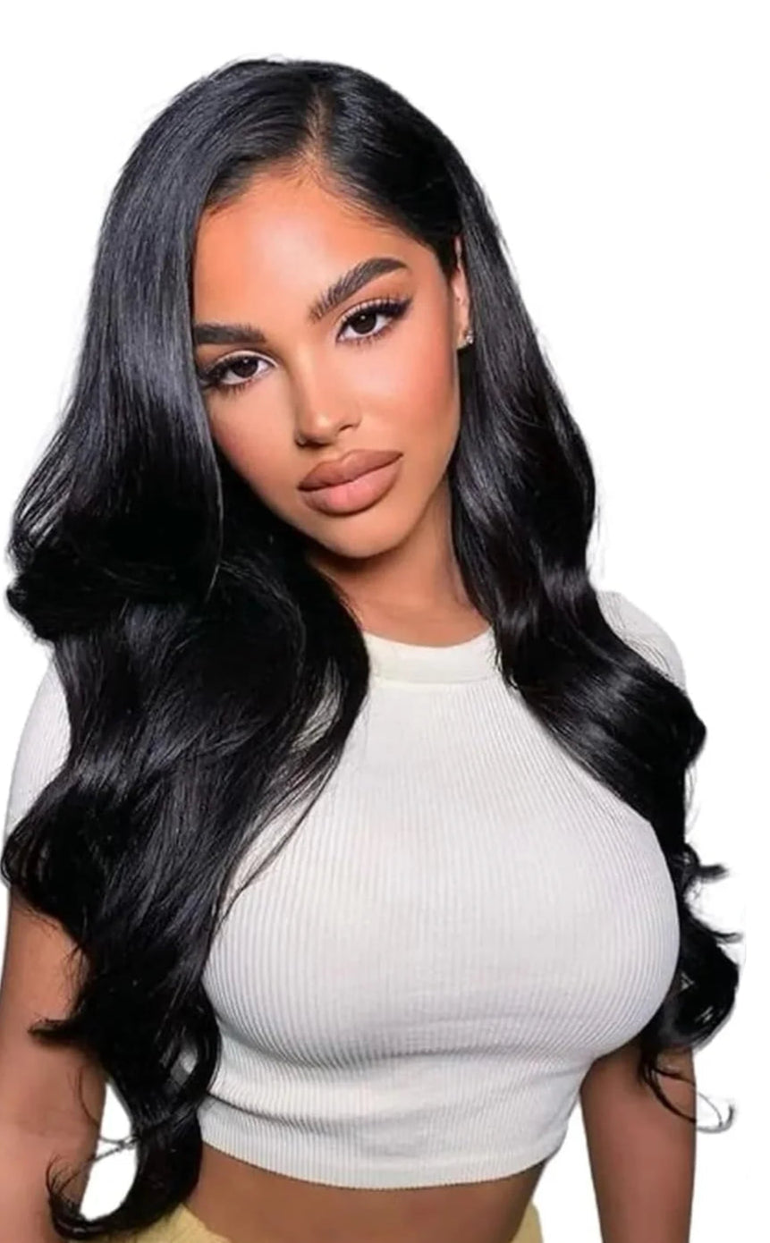 Natural Black Body Wave Tape-In Hair Extensions - 100% Human Hair (12"-24") | Invisible, Reusable & Long-Lasting