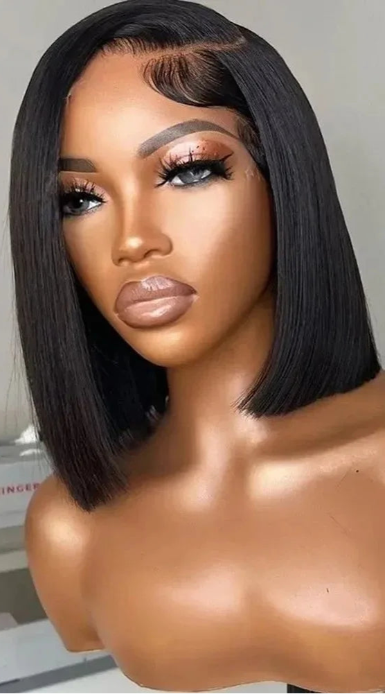 Premium Malaysian Straight Short Lace Wig – 100% Human Hair, Transparent French Lace