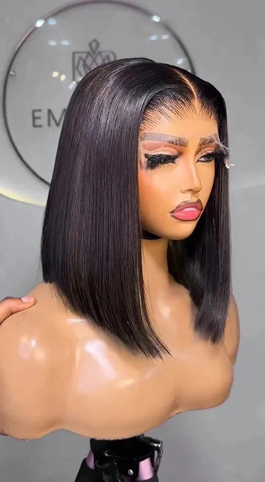 Short Straight Lace Front Wig – 100% Hair with Light Brown Swiss Lace