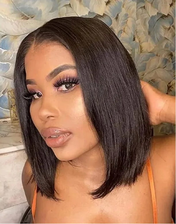 Straight Lace Front Wig – Transparent Swiss Lace, Short Length (4-16 Inch), Customizable for Darker Color Shades