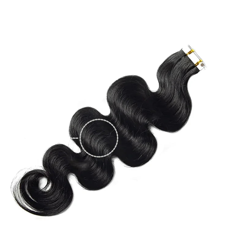 Natural Black Body Wave Tape-In Extensions - 100% Human Hair (16"-26") | Invisible, Durable & Reusable
