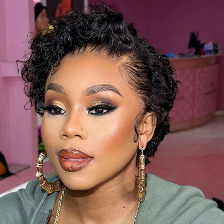 Pixie Curly Lace Front Wig – 100% Human Hair, Transparent Swiss Lace, Permable, Average Size