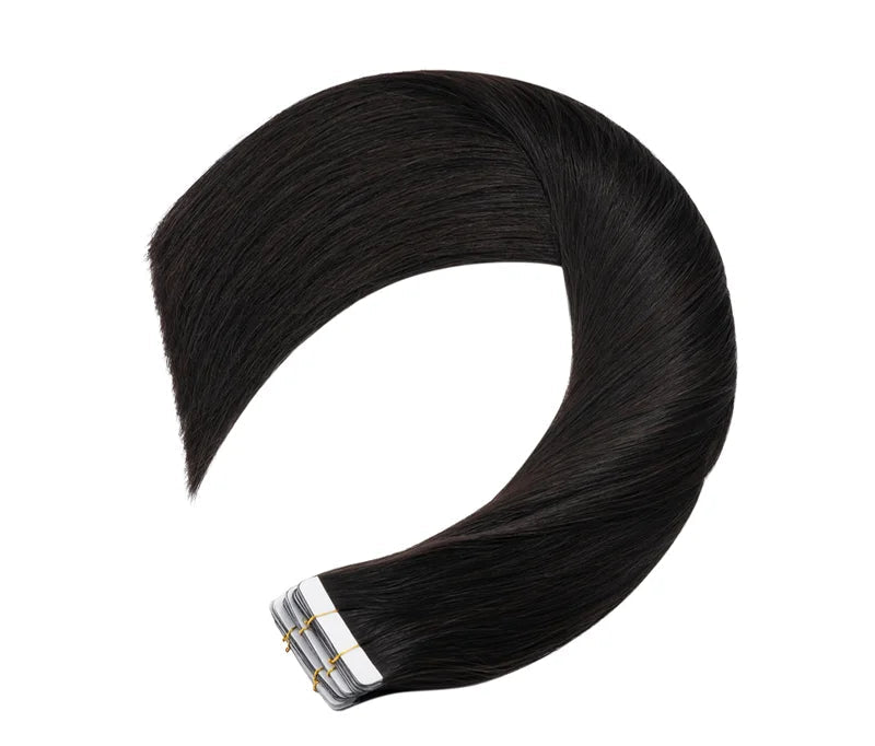 Natural Black Tape-In Human Hair Extensions | 100% Real Human Hair | Straight, Soft & Reusable