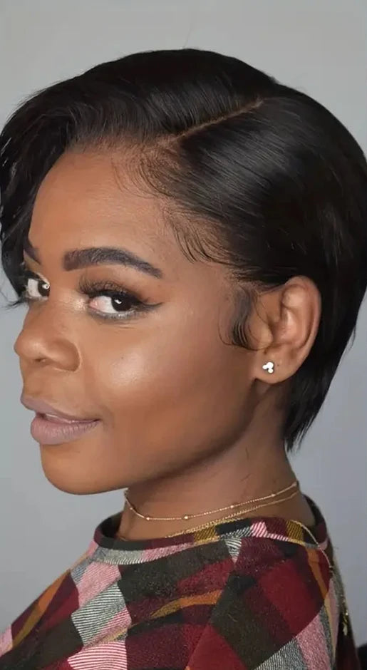Short Straight Bob Pixie Wig – 100% Remy Human Hair, Transparent Lace, No Chemicals