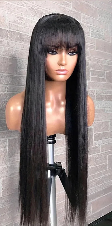 Straight Human Hair Wig – 100% Unprocessed Virgin Hair, 150%-180% Density, Natural Color 1B