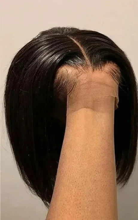 Premium Malaysian Straight Lace Front Wig – Transparent French Lace, Short Length (4-16 Inches), Customizable Color