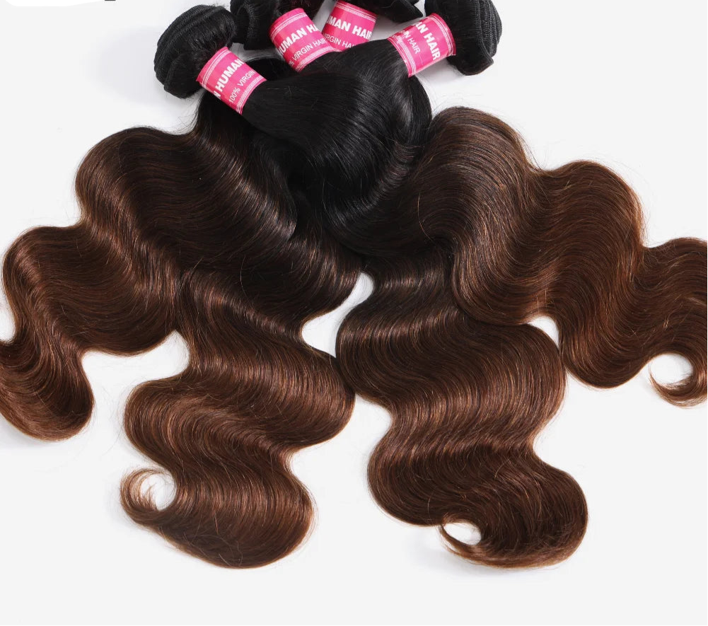UNice Dark Root Ombre Brown Body Wave Human Hair Bundles – 100% Human Hair, 3/4 PCS Deal, Dyeable & Permed