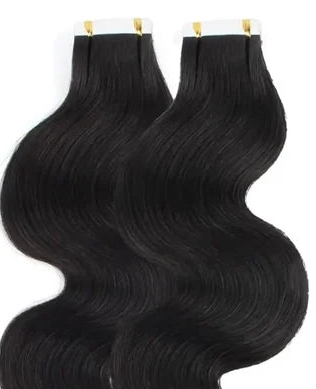 Natural Black Body Wave Tape-In Hair Extensions - 100% Human Hair (12"-24") | Invisible, Reusable & Long-Lasting